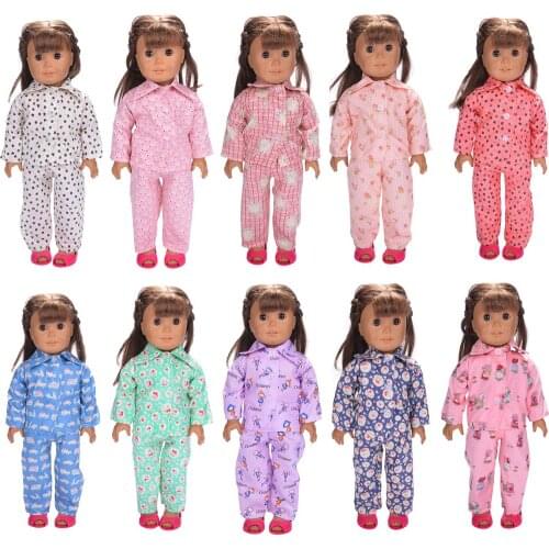Fashion Doll Pajamas Clothes Set for 18'' Dolls Sleepwear Nightwear Colorful Children Gift Toy Dolls Accessories