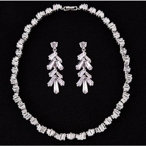Fashion AAA Clear CZ Cubic Zircon Jewelry Sets bridal sparkling tassel earring wedding