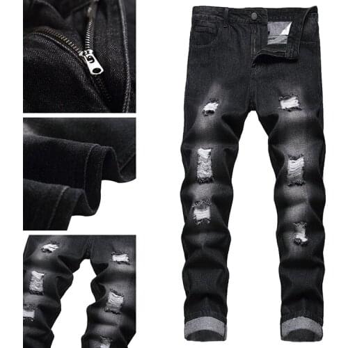 Mens straight plus size jeans regular fit hole ruined youth pants jeans mens fashion new style