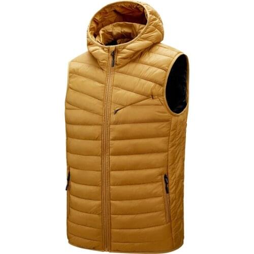 Mens Down Vest Light Hooded With Chest Pocket Zipper Sleeveless For Casual Outdoor Waistcoat Warm Male Vest Clothing 2021
