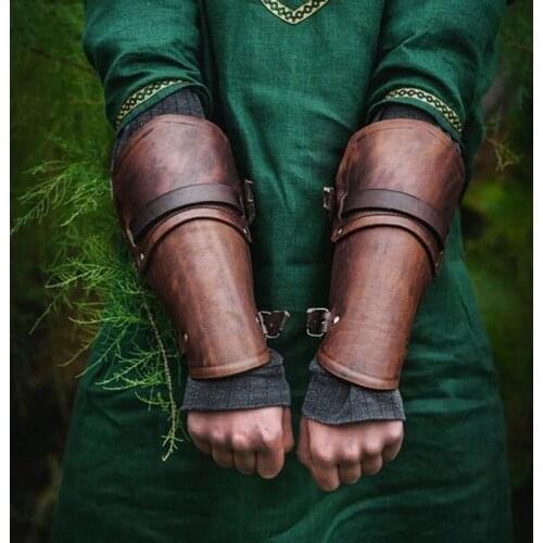 Men Medieval Knight PU Leather Bracers Wristband Cosplay Costumes Adjustable Armband Retro Carnival Stage Performance Props