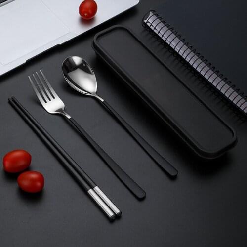 3pcs/set Spoon Fork Chopsticks Set with Storage Box Bag Stainless Steel Fruit Dessert Fork Spoon Kitchen Dinner Tableware Set