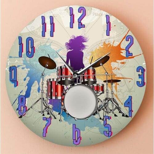 Music Rock Band Wall Clock Rock Band Drum Kit Silent Wall Clock For Drumming Drummer Home Decor Musical Art Drum Player Gift