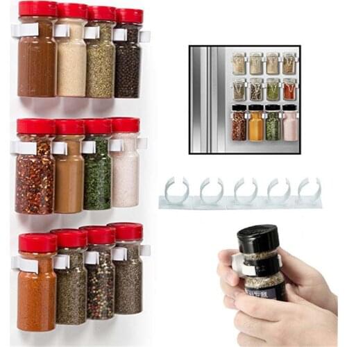 Spice Jar Storage Rack Wall-Mounted Adhesive Seasoning Bottles Holder Cabinet Door Condiment Bottle Hanging Clips Kitchen Tool