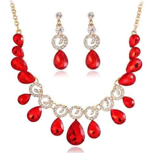 FARLENA New Simple Water Drop Crystal Glass Necklace Earrings Set Fashion Rhinestone Bridal Wedding Jewelry sets
