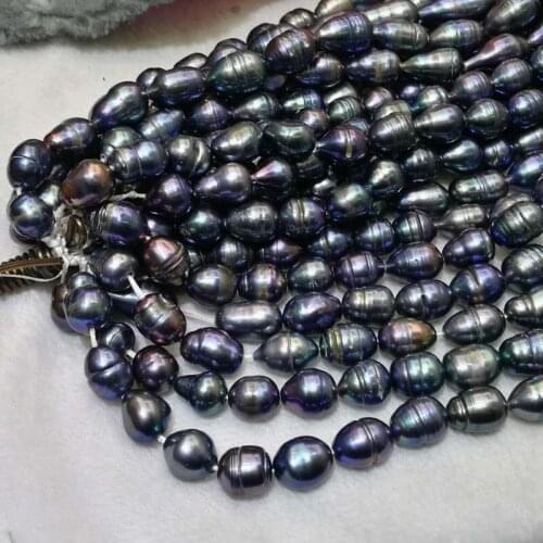 Wholesale 20strands black rice & drop freshwater pearl 10.5-11.5x12-15mm
