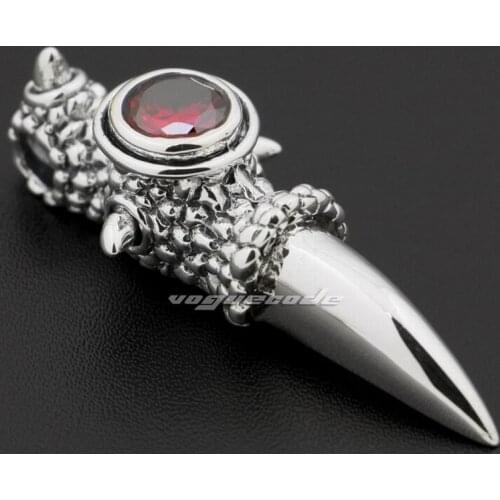 Dragon Claw Red CZ 925 Sterling Silver Mens Biker Rock Punk Pendant 8X013 JP