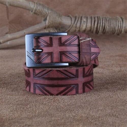 Uk Flag Luxury Cow Leather Belt Men Vintage Jeans Waist Belt Ceinture Homme Cinturon Hombre Male Strap Cowboy Belts MBT0382