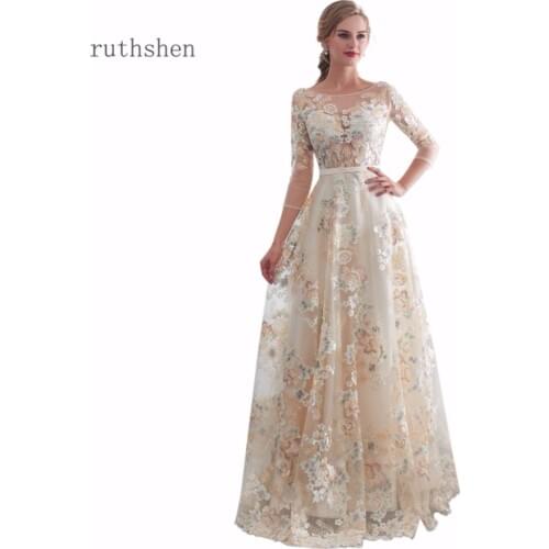 Ruthshen Fashion Tulle Long Formal Prom Gowns Luxury 3/4 Sleeves Formal Party Gowns For Special Occasions Robe De Soiree 2020
