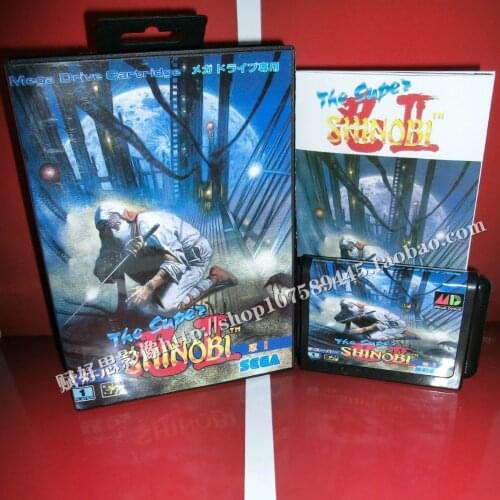 Sega MD game - The super shinobi 2 II with Box and Manual for 16 bit Sega MD game Cartridge Megadrive Genesis system