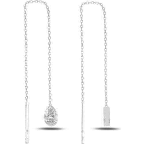 Silver 925 Sterling Drop Zircon Stone Japanese Earrings