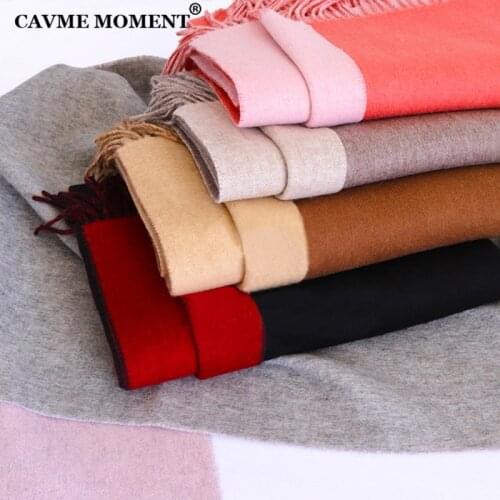 CAVME Wool Scarf for Women Basic Scarf Ladies Fashion Long Scarves Double Color Woolen Pashimina Shawls Wraps 70*200cm 400g