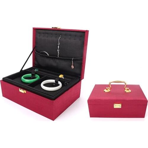 Red Brushed Jewelry Bracelet Storage Box Three-layer For Luxury Women Earring Necklace Ring Brooch Jewellery Organizer Portable