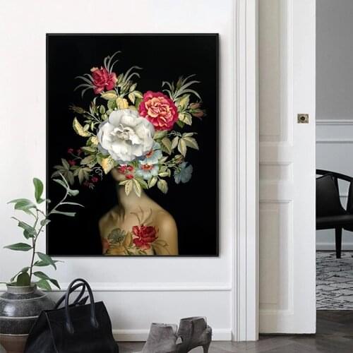 Modern Nude Women With Flower On The Head Painting On Canvas Print Sexy Girl Poster Wall Art Picture For Living Room Home Decor