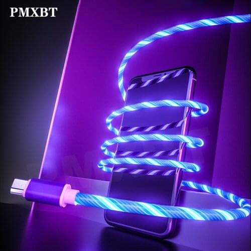 Flow Luminous Lighting Cable Fast Charging Micro USB For Samsung S9 S8 Type C Cable LED Wire Cord Charger For Huawei Phone Cord