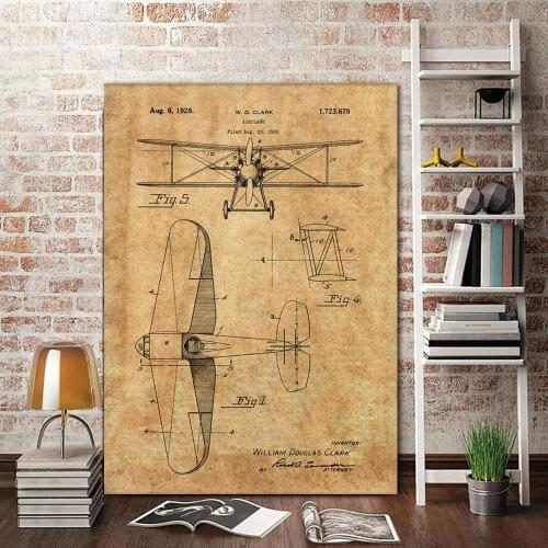 Space Shuttle Canvas Posters and Prints Biplane Patent Print Outer Space Science Blueprint Vintage Posters Aviation Wall Decor