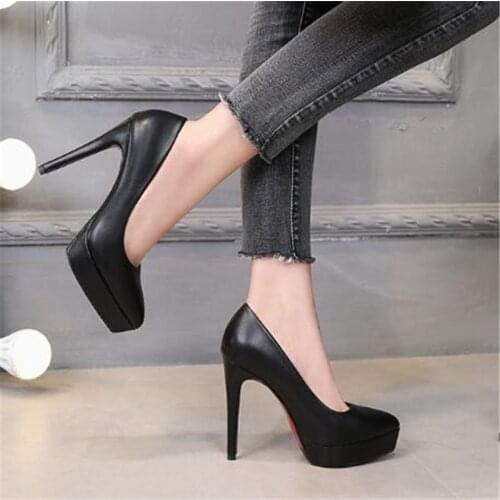 Sexy Pointed Toe Platform High Heels 12Cm Thin Heel Womens Pumps Fashion Small Size Lady Single Shoes Party Dress Shoes