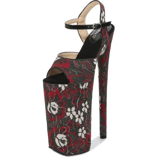 Crossdresser platform Stilettos Sandals 26cm Extreme High Thin Heels Pumps Buckle Glitter Shoes Woman Party Stripper Sandals
