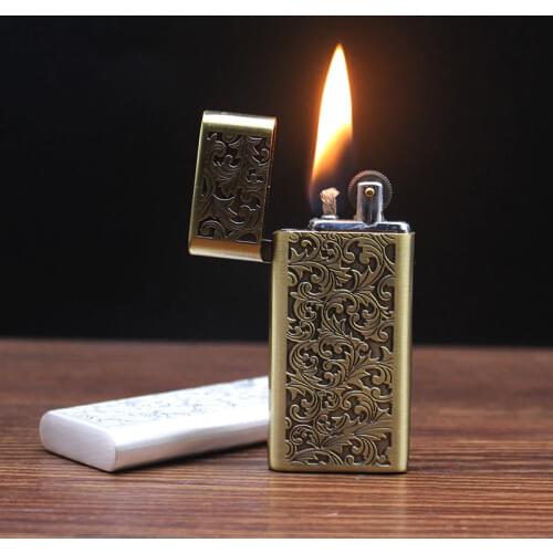 Ultra Thin Gasoline Flint Lighter Grinding Wheel Free Fire Oil Cigarette Lighter Retro Metal Kerosene Windproof Gadgets For Men