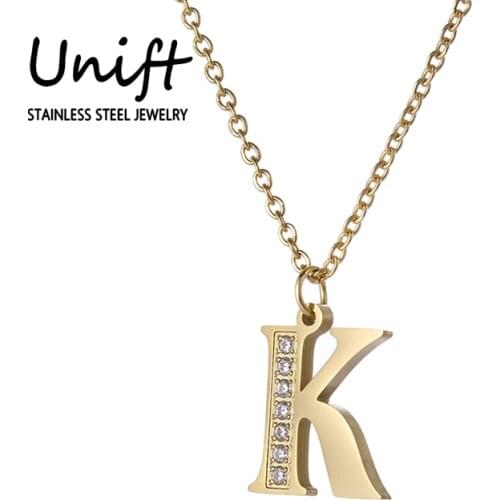 Unift CZ Initial Necklace for Women Men Letters Single Name Choker Necklace Alphabet Stainless Steel Jewelry Birthday Gifts