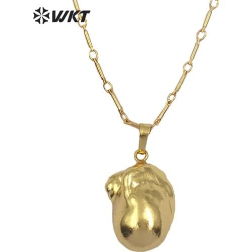 WT-JN059 Natural Raw Baroque Pearl Jewelry Full Gold Dipped Pearl Pendant Inlay 18''Inch Banboo Chain Personalize Gift For Women