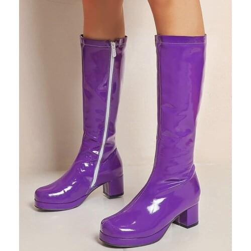 New Hot Women High Keen Boots Patent Leather Platform Zipper Women Boots White Red Party Fetish Boot Womens Shoes Autumn Winter