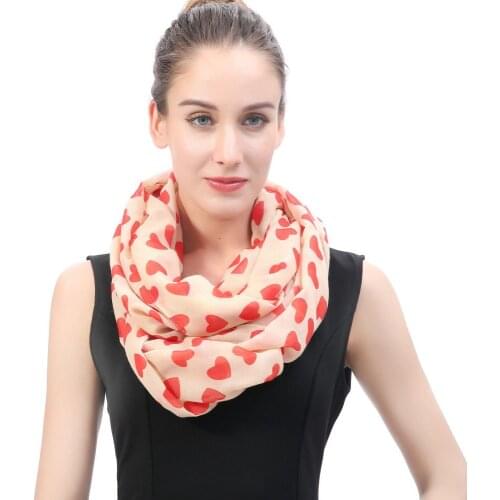 Love Hearts Print Womens Infinity Loop Scarf Valentines Mothers Day Gift