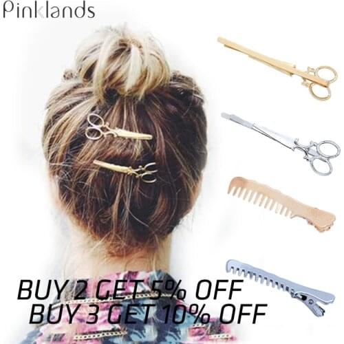 Gold Silver Metal Hair Clip Creative Scissors Leaves Comb Shapes Hairpin Clamps Hair Decorations Accessories Hair Barrettes