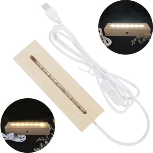 1 PC Rechargeable Night Light Wooden LED Luminous Base DIY Production Night Light Base Touch Switch Wireless Lamp Holder