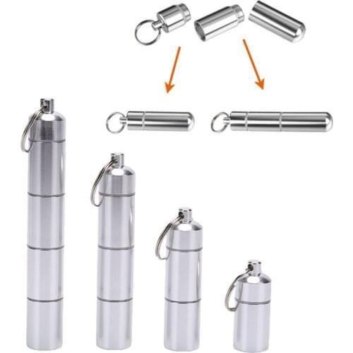 1PCS Detachable Outdoor Pocket Pill Holder Container Capsule Shape Aluminum Pill Case Pill Box Keychain Medicine Box 4 Sizes