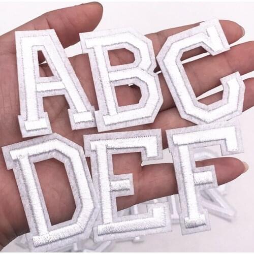 1Pcs A-Z Pure White Color English Alphabet Letters Patch Embroidered Name Applique Iron on Patches for Diy Clothes Sticker Badge