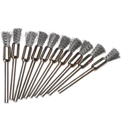 10Pcs Dremel Accessories Stainless Steel rotary brush Pen Shape Dremel Brushes 3mm Shank Wire Brush Fits Dremel Rotary Tools