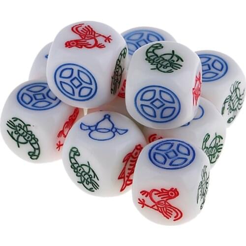 10 Pcs/lot Pattern Dice Puzzle Game 6 Sided Dice Copper /gourd /chicken /fish /shrimp Funny Game Accessory 16mm