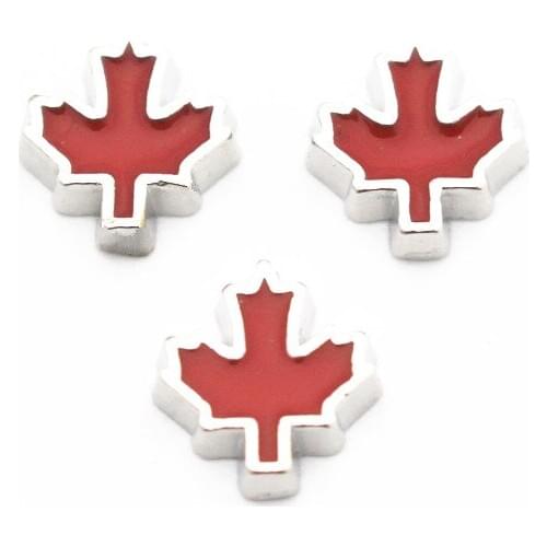 10pcs/lot Metal Enamel Silver Red Maple Leaf Floating Charms For Living Glass Floating Lockets Necklace DIY Jewelry Making