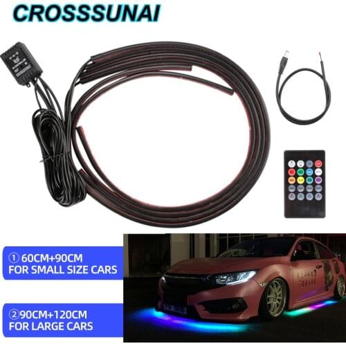 12V Car Chassis Flexible Strip lights LED RGB Underglow Decorative Atmosphere Lamp Remote Control Underbody System Neon Light