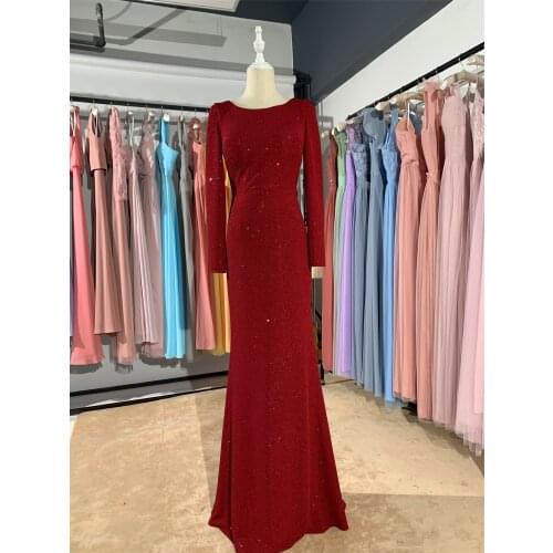 2019 new Autumn Stretch cloth Deep Claret luckgirls long sleeve Customizable fashion Mother dress evening dress