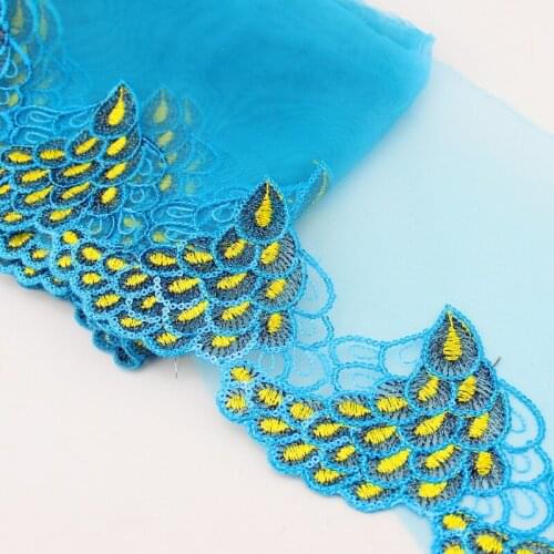 3yards Eacock Feather Mesh Sequins African Lace Fabric High Quality Embroidery Lace Trim For Toy Doll DIY Decorating Accessory