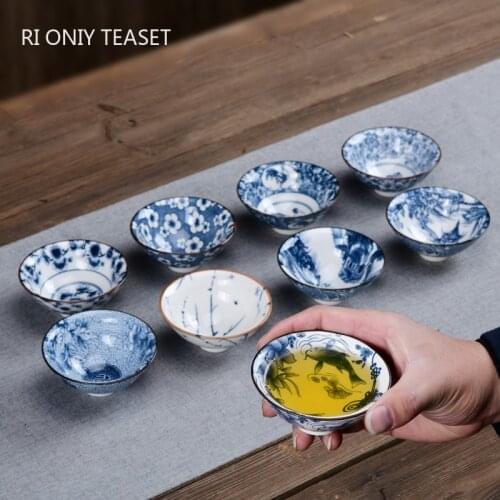 1 PCS Blue and White Porcelain Teacup Travel Cone Tea Bowl Anti Scaling Hand-Painted Ceramic Cup Personal Meditation Cup Tea set