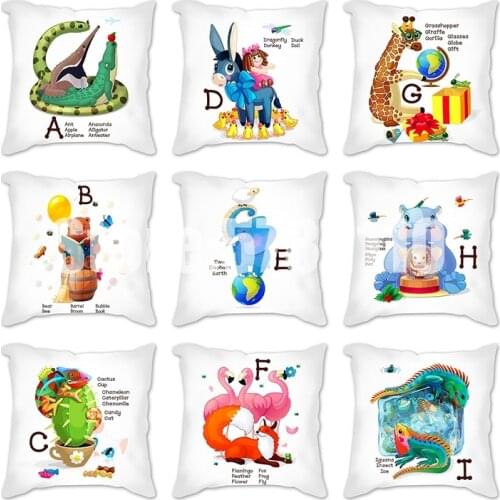 45x45cm Crocodile bear chameleon elephant english alphabet Cushion Cover Home Decorative Pillow Cover For Sofa Throw Pillowcase