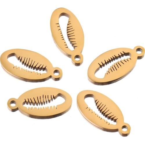 5pcs/lot DIY Fashion Tiny Stainless Steel Polishing Shell Gold Floating Charms Pendant Connectors for Jewelry Making Material