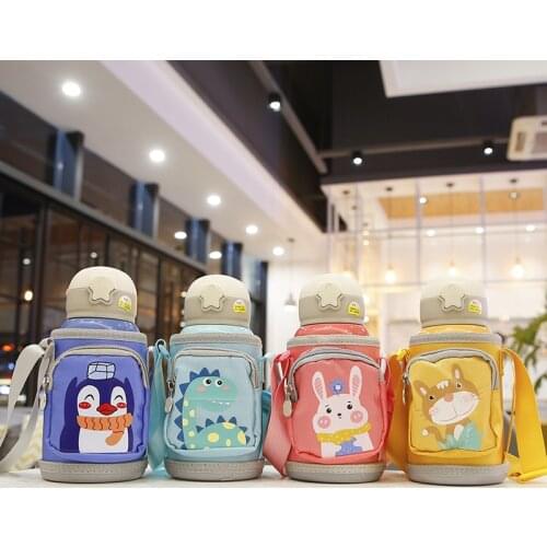 600ML Cartoon Unicorn Stainless Steel Vacuum Flask Thermos Cup Mug for Kids Childen Portable Cute Straw Water Bottle with Bag