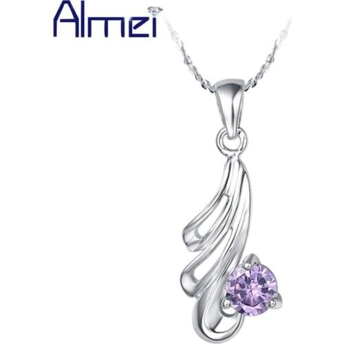 Almei Wedding Sale Sliver Color Purple Eagle Claw Crystal Necklace Pendant Fashion Jewelry With Zircon Pingente Flutuante N207