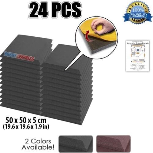 Arrowzoom Flat Bevel Tile Self-Adhesive Acoustic Foam Studio Panel Sound Treatment 24 pcs 50*50*5 cm (19.6*19.6*1.9 in) KK1055