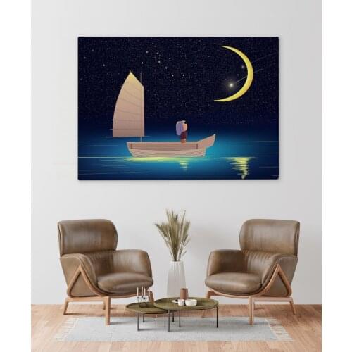 BK Home Moon Light and Waterman Girl Design Canvas Print 50x70cm Modern Convenient Reliable Decoration Gift Good Quality design