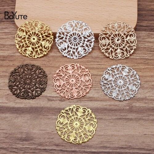 BoYuTe (50 Pieces/Lot) 31MM Round Flower Metal Brass Filigree Findings Diy Hand Made Jewelry Materials