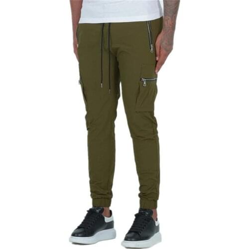 Spring Autumn Thin Workout Trousers Mens Sports Jogger Sweatpants Male Small Feet Casual Solid Color Multi-pocket Skinny Pant