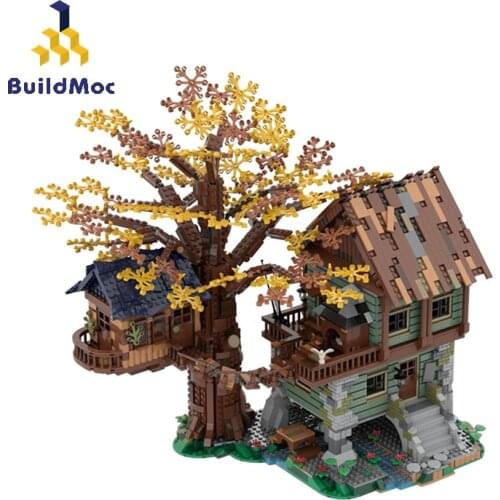 BuildMoc City Buildings Tree House MOC Creator Fisherman Treehouse Fishing Store Architecture Building Blocks Bricks City Toys
