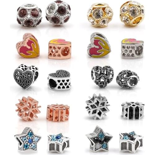 Buipoey 2pcs Star Heart Charm Beaded Fit Original Brands Bracelets For Women Men Bangle & Necklace mom Jewelry Geometric symbol