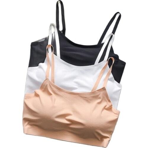 Ice Silk Seamless Bralette Simple Solid Color Camisole Womens Crop Tops One-piece Female Underwear Breathable Soft Lingerie