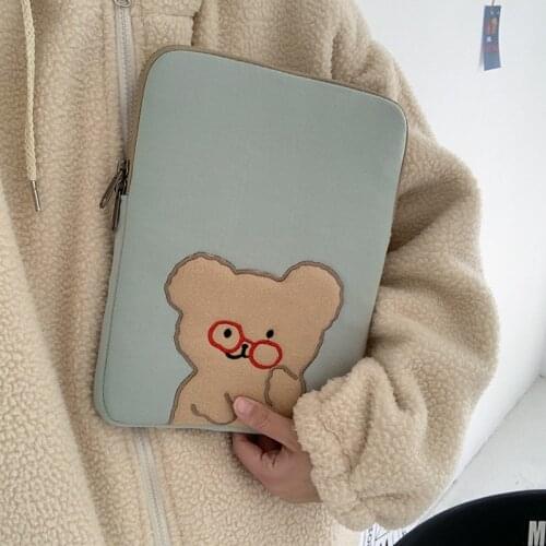 Tablet Sleeve Cute Bear Pouch for iPad Pro 12.9 11 2020 2018 Air 4 10.9 Storage Bag Laptop Notebook Cover Case Korea Style